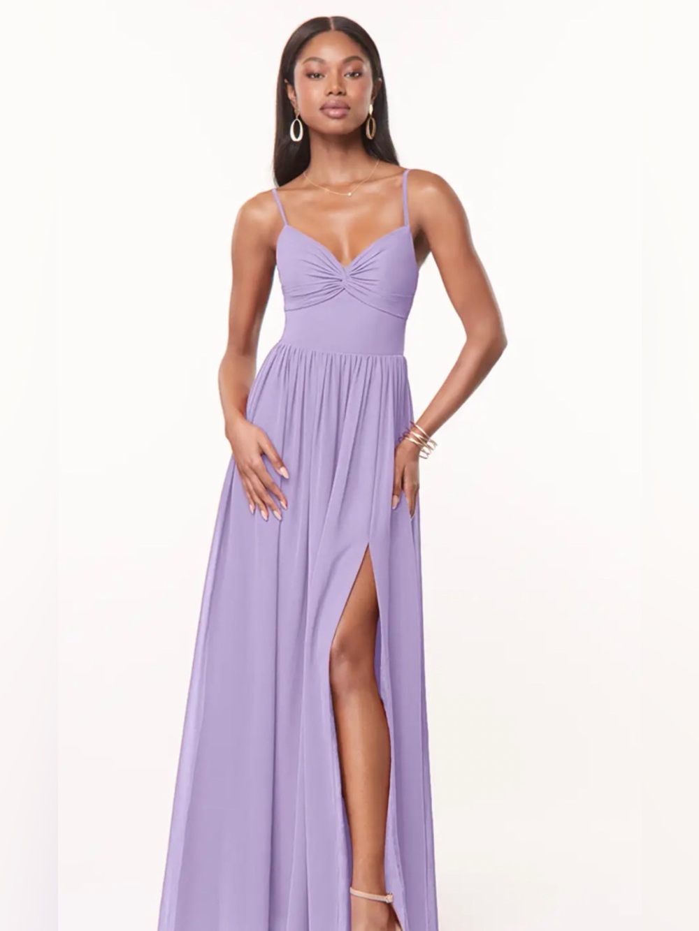Azazie Zeya Lilac A-Line V-Neck Pleated Chiffon Dress Size 6